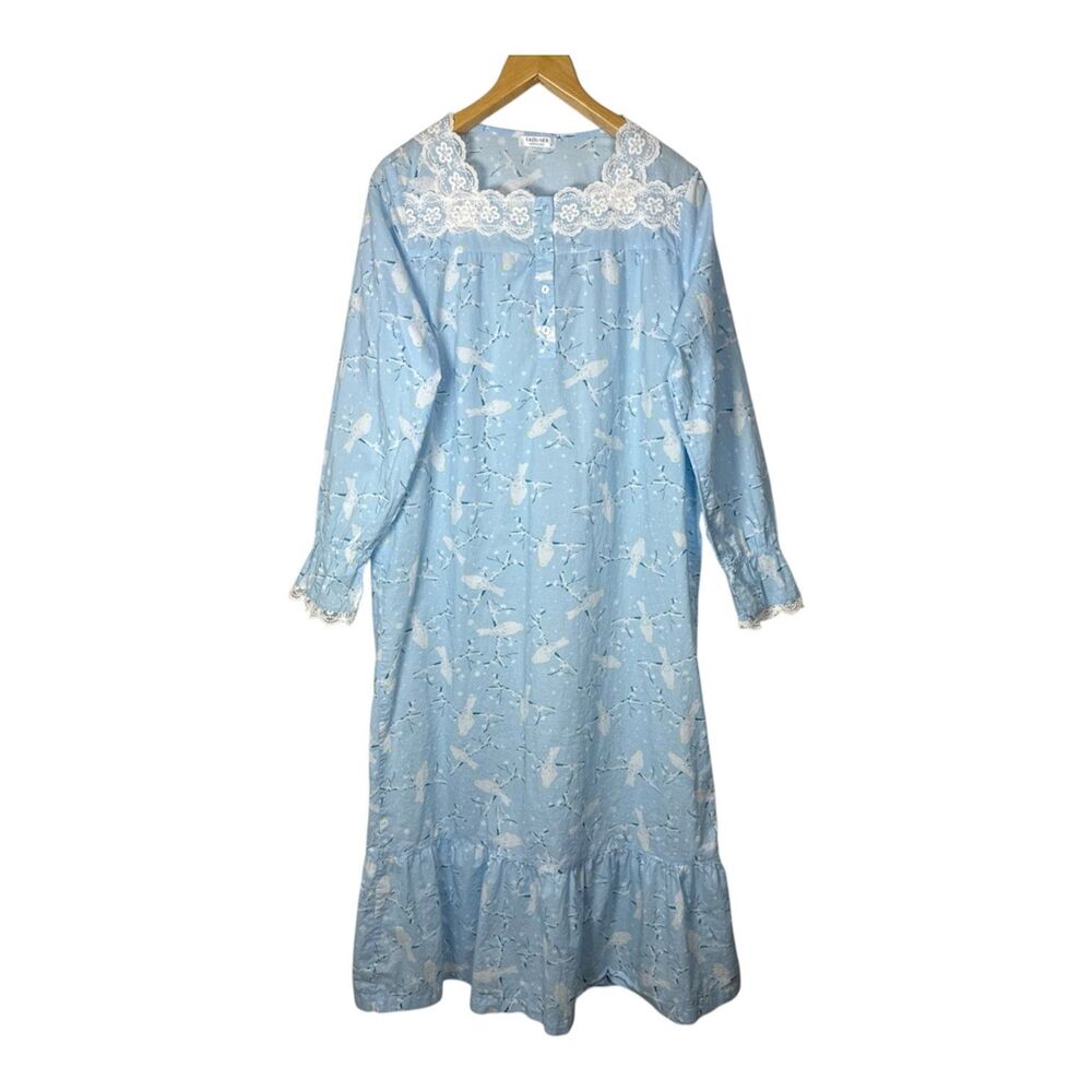 Ekouaer House Dress Long Sleeve Birds on a Branch Ruffle Size Small Grandma Core